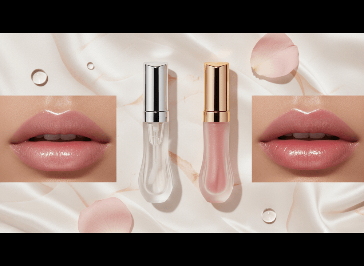 Clear lip gloss vs tinted lip gloss comparison for Fantaisea Beauty